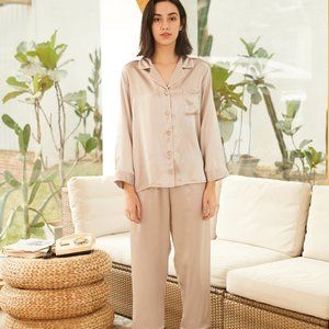 22MM Organic Silk Pajamas Button Down Pant Set